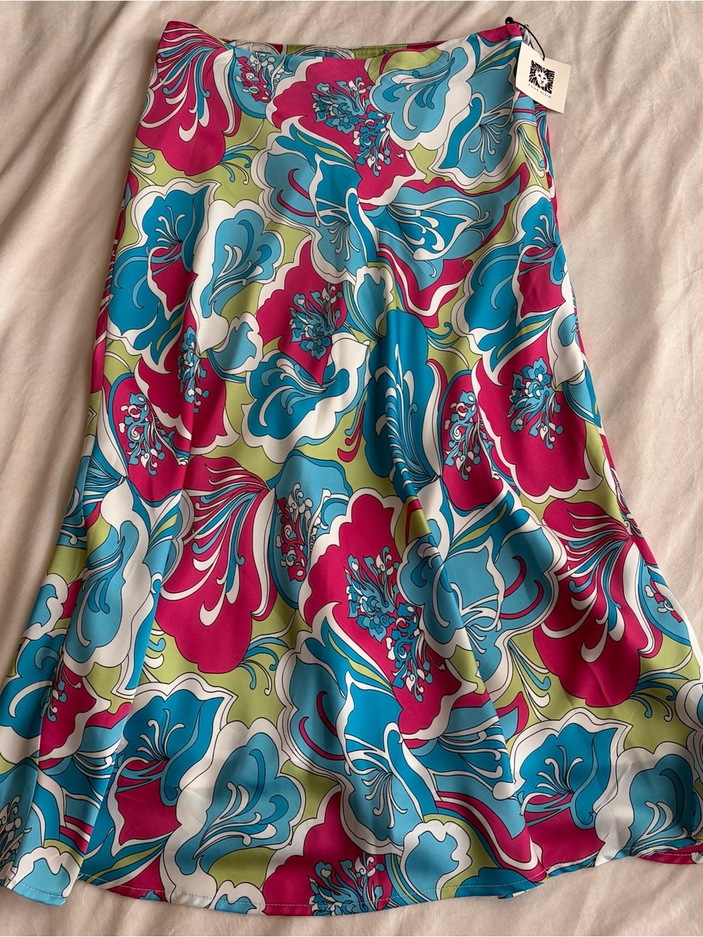 NWT Anne Klein Tropical Blue Multi Print Dress with Fuchsia Accents